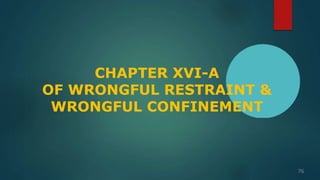 CHAPTER XVI-A
OF WRONGFUL RESTRAINT &
WRONGFUL CONFINEMENT
76
 