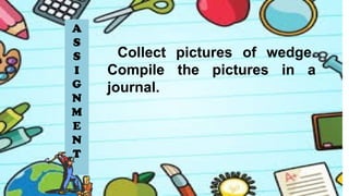 A
S
S
I
G
N
M
E
N
T
Collect pictures of wedge.
Compile the pictures in a
journal.
 