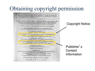 36 
Obtaining copyright permission 
Copyright Notice 
Publisher’s 
Contact 
Information 
 