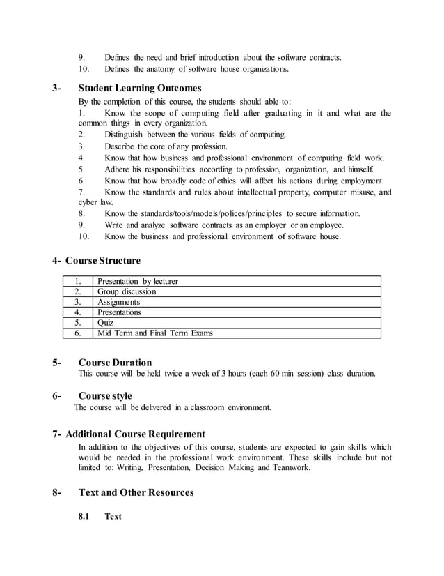 Professional Practice Course Outline | DOCX | Computing | Technology ...
