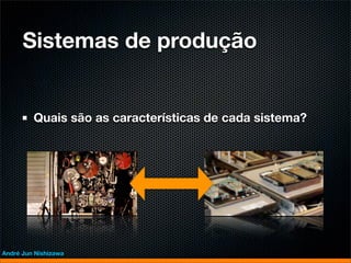 Sistemas de produção


         Quais são as características de cada sistema?




André Jun Nishizawa
 
