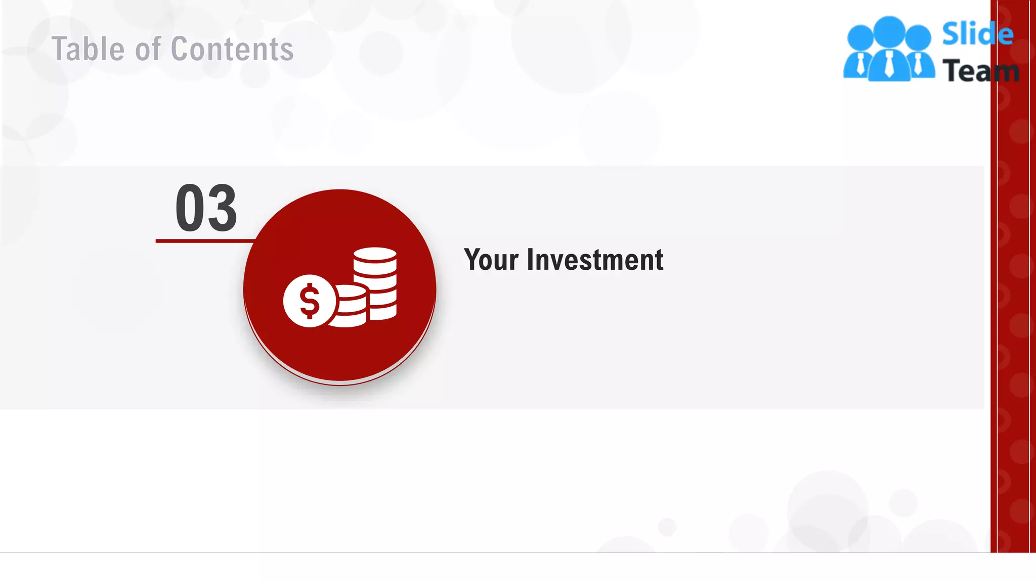 Your Investment
03
10
 