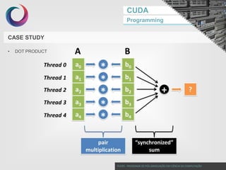 CUDA
Programming

CASE STUDY
•

DOT PRODUCT

PUCRS - PROGRAMA DE PÓS-GRADUAÇÃO EM CIÊNCIA DA COMPUTAÇÃO

 
