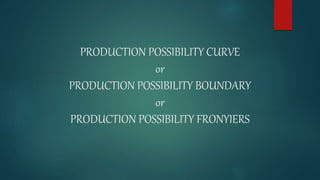 PRODUCTION POSSIBILITY CURVE
or
PRODUCTION POSSIBILITY BOUNDARY
or
PRODUCTION POSSIBILITY FRONYIERS
 