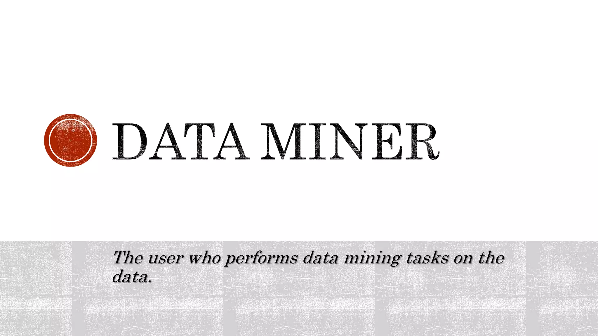 The user who performs data mining tasks on the
data.
 