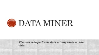 The user who performs data mining tasks on the
data.
 