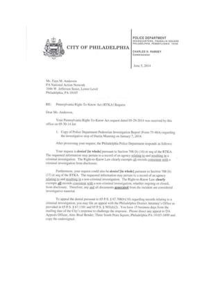 Philadelphia Police Department's Response to RTK Request