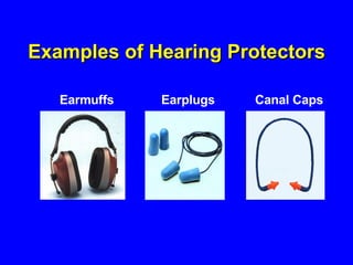 Examples of Hearing Protectors Earmuffs Earplugs Canal Caps 