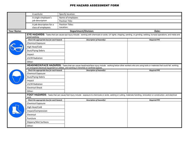 PPE HAZARD ASSESSMENT FORM | PDF | First Aid | Injuries