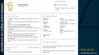 • RESOURCES:-
Jobstreet.com.my
INCOMPLETESETOFJOBADVERTISEMENT
 