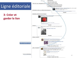 Vie de la bibliothèque
19
Ligne éditoriale
3- Créer et
garder le lien
 