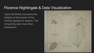 Florence Nightingale & Data Visualization
“Upon the British race alone the
integrity of that empire at this
moment appears to depend. The
conquering race must retain
possession.”
 