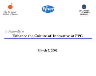The Art Center
College of Design




 A Partnership to
          Enhance the Culture of Innovative at PPG


                        March 7, 2002
 