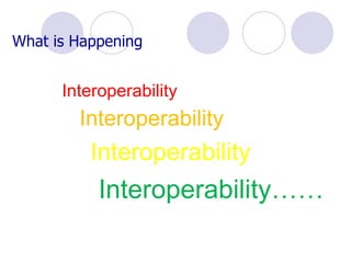 What is Happening  Interoperability Interoperability Interoperability   Interoperability…… 