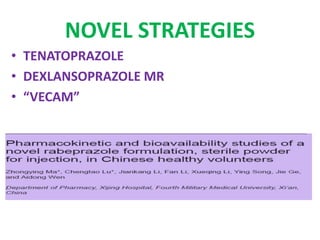NOVEL STRATEGIES
• TENATOPRAZOLE
• DEXLANSOPRAZOLE MR
• “VECAM”
 