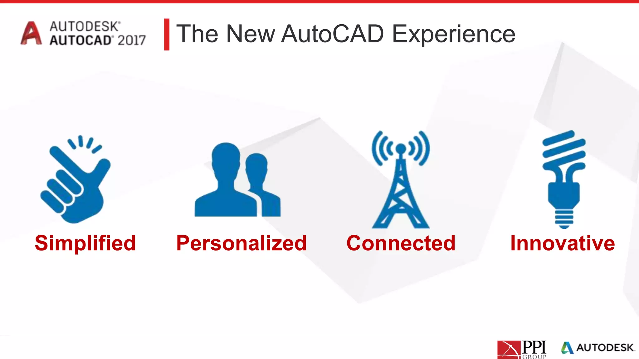 The New AutoCAD Experience
Simplified Personalized Connected Innovative
 