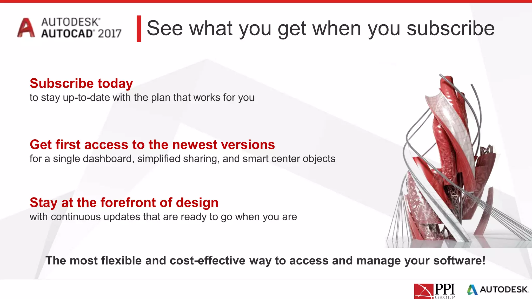 The most flexible and cost-effective way to access and manage your software!
See what you get when you subscribe
Subscribe today
to stay up-to-date with the plan that works for you
Get first access to the newest versions
for a single dashboard, simplified sharing, and smart center objects
Stay at the forefront of design
with continuous updates that are ready to go when you are
 