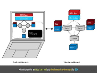 Mininet provides a virtual test bed and development environment for SDN 5 / 61
 