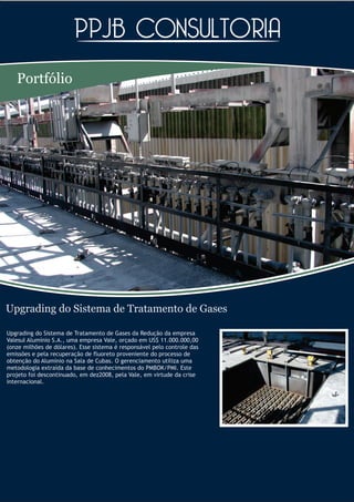 Portfólio




Upgrading do Sistema de Tratamento de Gases

Upgrading do Sistema de Tratamento de Gases da Redução da empresa
Valesul Alumínio S.A., uma empresa Vale, orçado em US$ 11.000.000,00
(onze milhões de dólares). Esse sistema é responsável pelo controle das
emissões e pela recuperação de fluoreto proveniente do processo de
obtenção do Alumínio na Sala de Cubas. O gerenciamento utiliza uma
metodologia extraída da base de conhecimentos do PMBOK/PMI. Este
projeto foi descontinuado, em dez2008, pela Vale, em virtude da crise
internacional.
 