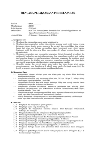 RPP SMA PPKN Kelas XII | PDF