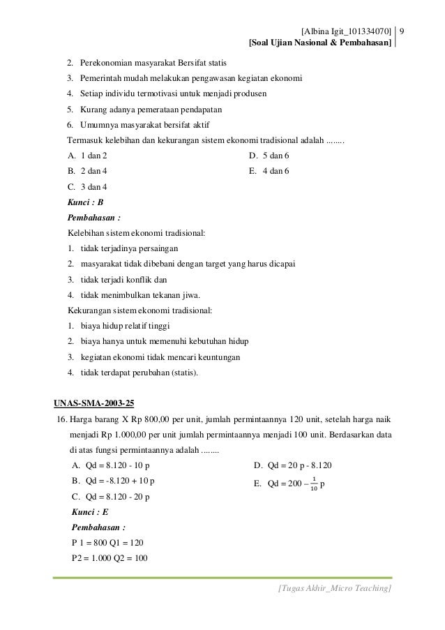 Soal Dan Kunci Jawaban Un Pemenuhan Kebutuhan Hidup Ekonomi Soal Seru