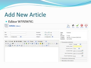 Add New Article
 Editor WYSIWYG
 