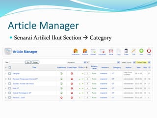 Article Manager
 Senarai Artikel Ikut Section  Category
 