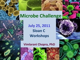 Microbe Challenge July 25, 2011 Sloan C  Workshops Vimlarani Chopra, PhD 