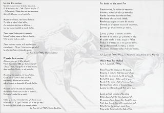 Le rêve d'un curieux Connais-tu, comme moi, la douleur savoureuse, Et de toi fais-tu dire : " Oh ! l'homme singulier ! " - J'allais mourir. C'était dans mon âme amoureuse, désir mêlé d'horreur, un mal particulier ; Angoisse et vif espoir, sans humeur factieuse. Plus allait se vidant le fatal sablier, plus ma torture était âpre et délicieuse ; tout mon coeur s'arrachait au monde familier. J'étais comme l'enfant avide du spectacle, haïssant le rideau comme on hait un obstacle... Enfin la vérité froide se révéla : J'étais mort sans surprise, et la terrible aurore m'enveloppait. - Eh quoi ! n'est-ce donc que cela ? La toile était levée et j'attendais encore. Les fleurs du mal  (1861) Charles Baudelaire El sueño de un curioso ¿Conoces, como yo, el dolor sabroso?, Y de ti haces decir: "¡Oh, que hombre singular!" -Iba yo a morir. Era aquello en mi alma amorosa, deseo mezclado al horror, un mal particular; Angustia y viva esperanza, sin humor ficticio. Cuanto más se vaciaba la fatal ampolleta, más áspera y deliciosa era mi tortura; todo mi corazón se desprendía del mundo familiar. Me sentía cual el niño ávido del espectáculo, aborreciendo el telón como se odia un obstáculo... Finalmente la verdad fría se reveló: Estaba yo muerto, inesperadamente, y la famosa aurora me envolvía.— Y, ¿qué? Entonces, ¿no es más que esto? La cortina se había alzado y yo esperaba todavía. Las flores del mal  (1861) Charles Baudelaire Por donde un día paseó Poe  E stirpe inmortal, las sombras de esta tierra D uermen y sueñan con siglos ya enterrados;  G randes olmos entre las tumbas se elevan, A lta bóveda sobre un mundo olvidado. R everbera por doquier un numen del recuerdo Alentando en la hojarasca susurros de otro tiempo, L amentos que añoran escenas que pasaron. L óbrego y solitario un espectro se desliza A  través de los caminos que ya transitó en vida; N o muchas miradas lo verán, aunque su POEsía P erdura en el tiempo con un eco que aún fascina. Ojos que han penetrado su magia y su secreto E ncontrarán entre estas tumbas el alma del maestro. H.P. Lovecraft (1890-1937), en  Narraciones extraordinarias de E. Allan Poe Where Once Poe Walked by H. P. Lovecraft, (1936) E ternal brood the shadows on this ground, D reaming of centuries that have gone before; G reat elms rise solemnly by slab and mound, A rched high above a hidden world of yore. R ound all the scene a light of memory plays, A nd dead leaves whisper of departed days, L onging for sights and sounds that are no more. L onely and sad, a specter glides along A isles where of old his living footsteps fell; N o common glance discerns him, though his song P eals down through time with a mysterious spell. O nly the few who sorcery's secret know, E spy amidst these tombs the shade of Poe. 