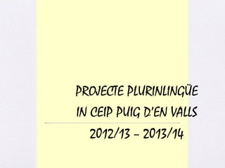 PROJECTE PLURINLINGÜE
IN CEIP PUIG D’EN VALLS
2012/13 – 2013/14
 