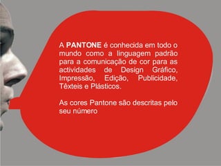 A  PANTONE  é conhecida em todo o mundo como a linguagem padrão para a comunicação de cor para as actividades de Design Gráfico, Impressão, Edição, Publicidade, Têxteis e Plásticos. As cores Pantone são descritas pelo seu número 