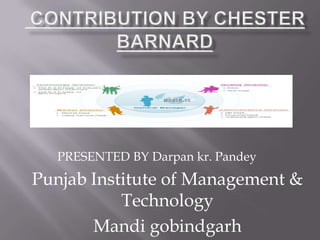  CONTRIBUTION BY CHESTER BARNARD                PRESENTED BY Darpan kr. Pandey Punjab Institute of Management & Technology Mandigobindgarh 