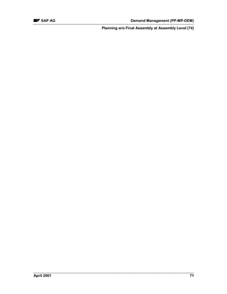 SAP AG Demand Management (PP-MP-DEM)
Planning w/o Final Assembly at Assembly Level (74)
April 2001 71
 