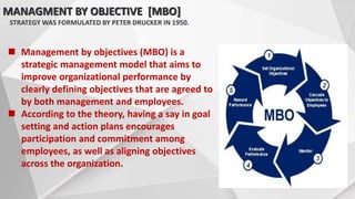 SOME MAJOR STEPS TO BE FOLLOWED IN MBO
 The first step is to either determine or revise
organizational objectives for the...