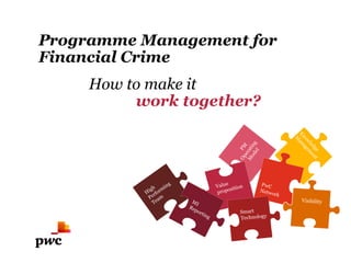 Programme Management for
Financial Crime
How to make it
work together?
 