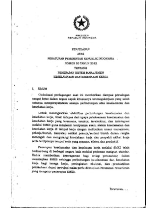 PP no. 50 tahun 2012 tentang penerapan SMK3