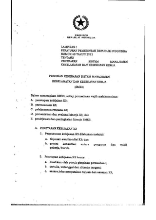PP no. 50 tahun 2012 tentang penerapan SMK3