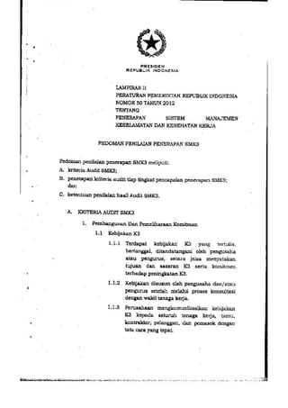 PP no. 50 tahun 2012 tentang penerapan SMK3