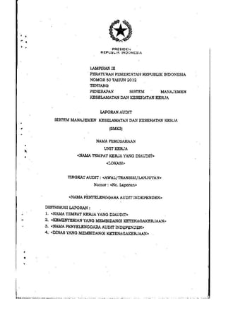 PP no. 50 tahun 2012 tentang penerapan SMK3