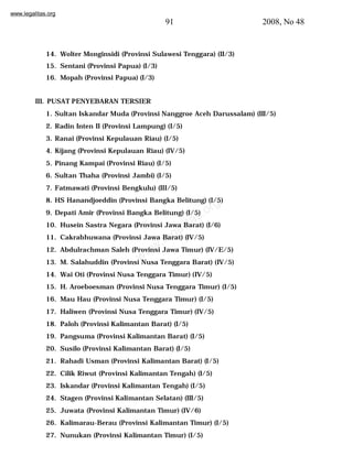 www.legalitas.org 
91 2008, No 48 
14. Wolter Monginsidi (Provinsi Sulawesi Tenggara) (II/3) 
15. Sentani (Provinsi Papua) (I/3) 
16. Mopah (Provinsi Papua) (I/3) 
III. PUSAT PENYEBARAN TERSIER 
1. Sultan Iskandar Muda (Provinsi Nanggroe Aceh Darussalam) (III/5) 
2. Radin Inten II (Provinsi Lampung) (I/5) 
3. Ranai (Provinsi Kepulauan Riau) (I/5) 
4. Kijang (Provinsi Kepulauan Riau) (IV/5) 
5. Pinang Kampai (Provinsi Riau) (I/5) 
6. Sultan Thaha (Provinsi Jambi) (I/5) 
7. Fatmawati (Provinsi Bengkulu) (III/5) 
8. HS Hanandjoeddin (Provinsi Bangka Belitung) legalitas.org 
(I/5) 
9. Depati Amir (Provinsi Bangka Belitung) (I/5) 
10. Husein Sastra Negara (Provinsi Jawa Barat) (I/6) 
11. Cakrabhuwana (Provinsi www.Jawa Barat) (IV/5) 
12. Abdulrachman Saleh (Provinsi Jawa Timur) (IV/E/5) 
13. M. Salahuddin (Provinsi Nusa Tenggara Barat) (IV/5) 
14. Wai Oti (Provinsi Nusa Tenggara Timur) (IV/5) 
15. H. Aroeboesman (Provinsi Nusa Tenggara Timur) (I/5) 
16. Mau Hau (Provinsi Nusa Tenggara Timur) (I/5) 
17. Haliwen (Provinsi Nusa Tenggara Timur) (IV/5) 
18. Paloh (Provinsi Kalimantan Barat) (I/5) 
19. Pangsuma (Provinsi Kalimantan Barat) (I/5) 
20. Susilo (Provinsi Kalimantan Barat) (I/5) 
21. Rahadi Usman (Provinsi Kalimantan Barat) (I/5) 
22. Cilik Riwut (Provinsi Kalimantan Tengah) (I/5) 
23. Iskandar (Provinsi Kalimantan Tengah) (I/5) 
24. Stagen (Provinsi Kalimantan Selatan) (III/5) 
25. Juwata (Provinsi Kalimantan Timur) (IV/6) 
26. Kalimarau-Berau (Provinsi Kalimantan Timur) (I/5) 
27. Nunukan (Provinsi Kalimantan Timur) (I/5) 
 