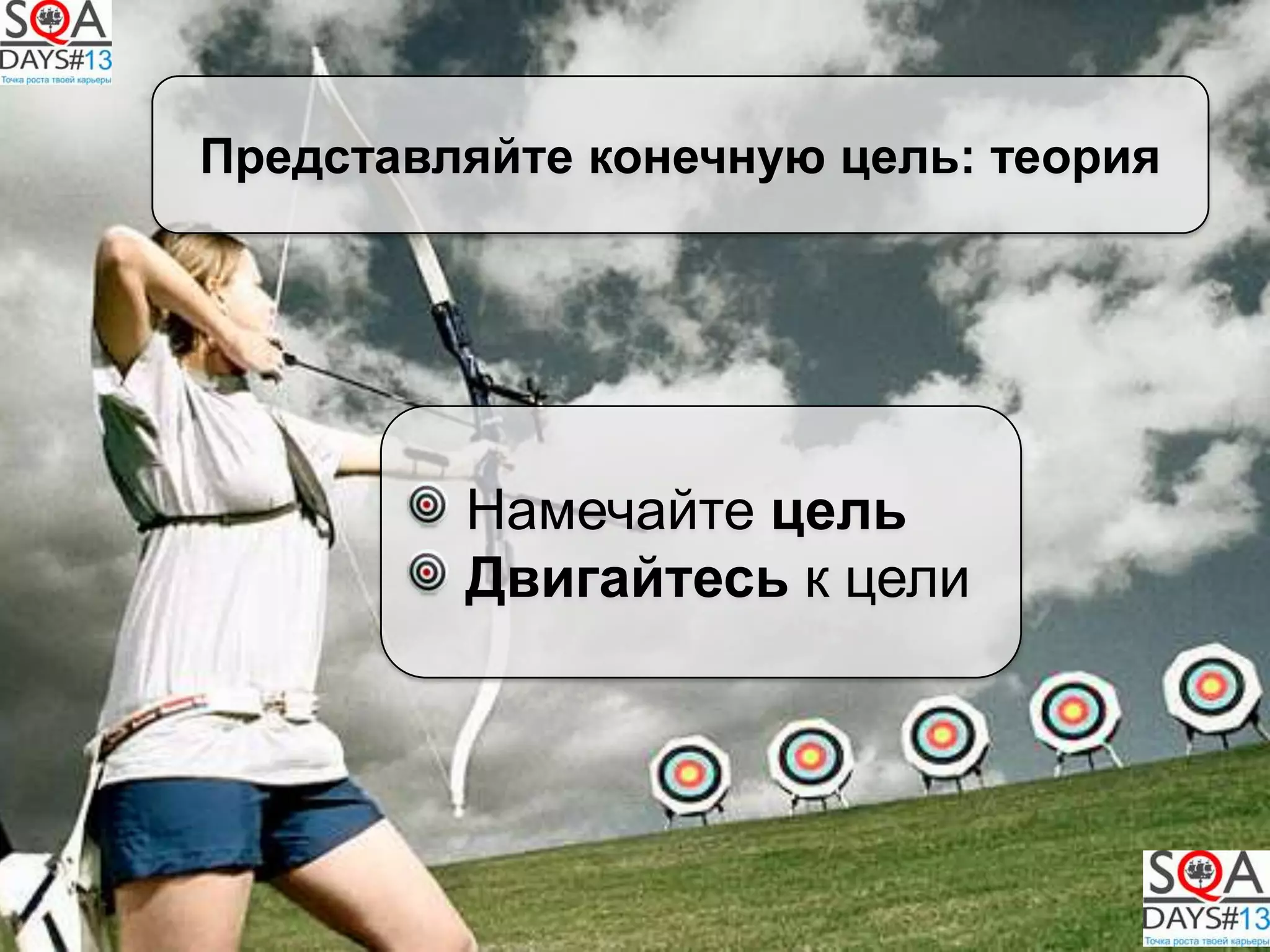 Намечайте цель
Двигайтесь к цели
Представляйте конечную цель: теория
 