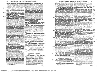 Gessner 1735 = Johann Jakob Gessner, Specimen rei nummariae, Zürich.
 