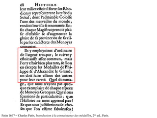 Patin 1667 = Charles Patin, Introduction à la connaissance des médailles, 2nd ed., Paris.
 