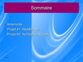 Sommaire Anteriorité Projet #1 :WebMaster Projet #2: Architecte Réseau 