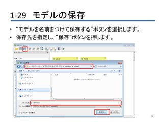 1-29 モデルの保存
34
• “モデルを名前をつけて保存する”ボタンを選択します。
• 保存先を指定し、“保存”ボタンを押します。
 