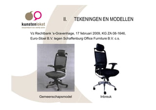 II.    TEKENINGEN EN MODELLEN

Vz Rechtbank ’s-Gravenhage, 17 februari 2009, KG ZA 08-1646,
Euro-Stoel B.V. tegen Schaffenburg Office Furniture B.V. c.s.




      Gemeenschapsmodel                        Inbreuk
 