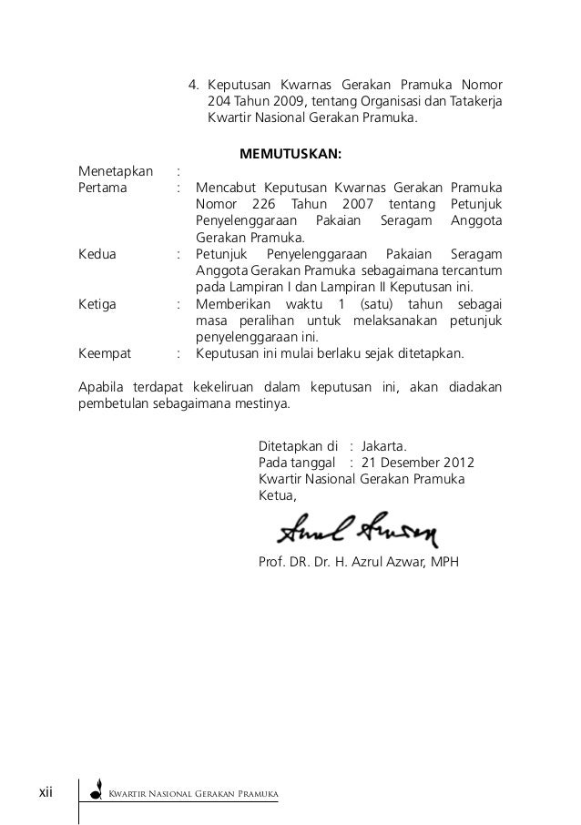 Pp Pakaian Seragam Anggota Pramuka Nomor 174 Tahun 2012 Berbagai Tahun