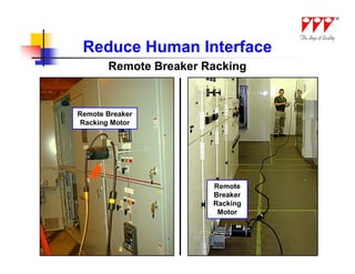 Reduce Human Interface
       Remote Breaker Racking


Remote Breaker
 Racking Motor




                       Remote
                       Breaker
                       Racking
                        Motor
 