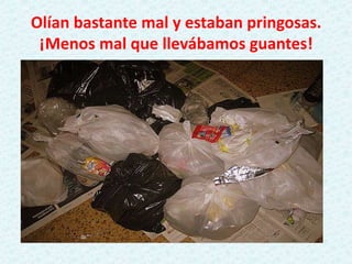 Olían bastante mal y estaban pringosas.
¡Menos mal que llevábamos guantes!
 