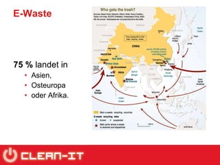 E-Waste 75 %  landet in  Asien,  Osteuropa  oder Afrika. 